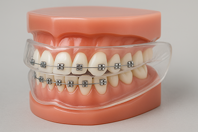 Use a Mouthguard for braces during sports, close fit with full bracket coverage